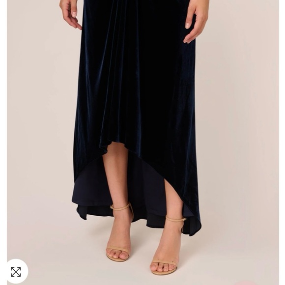 Adrianna Papell Shirred Velvet Dress, Elbow Length Sleeves, Size 12, Navy Blue - Picture 5 of 7